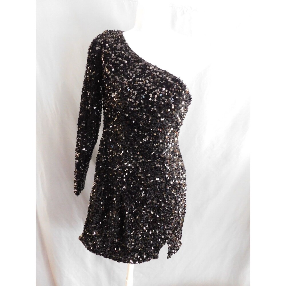 Vnaix Dress Juniors Black Sequin One Shoulder Wedding Prom Formal Holiday Size 4